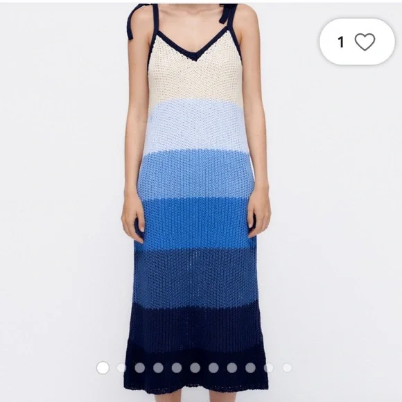 Zara Stripe Knit Midi Dress Tie Straps Blue Small - Picture 10 of 11